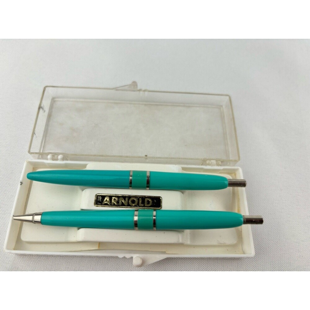 2 Vintage Arnold Pen & Pencil ? Combos Set USA Mint Green In Plastic Case - Picture 10 of 12